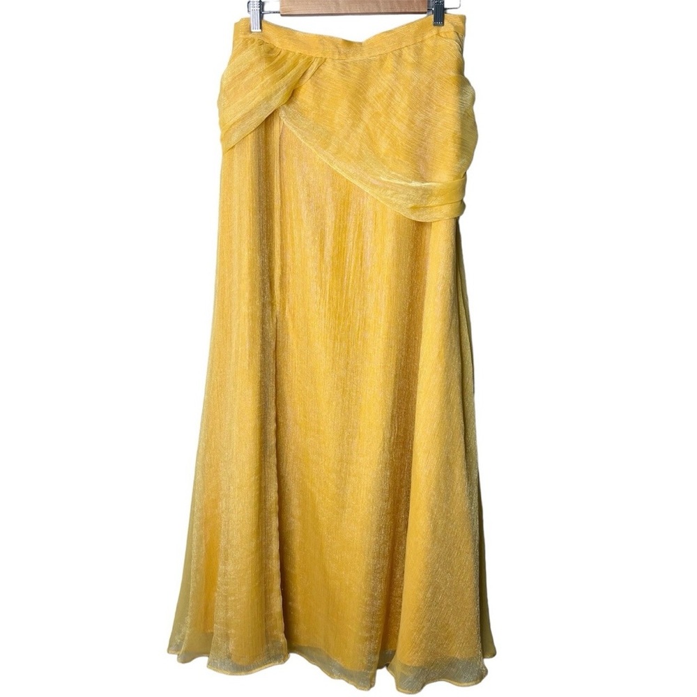 Anthropologie Hutch Elegant Organza Yellow Maxi Skirt w Slit M - Picture 2 of 6